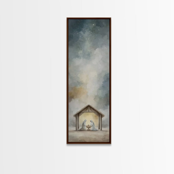 Guiding Star Night – Framed Canvas Print – Narrow Art – Christian Christmas Art – Christmas Art – Christian Wall Art – Christian Decor