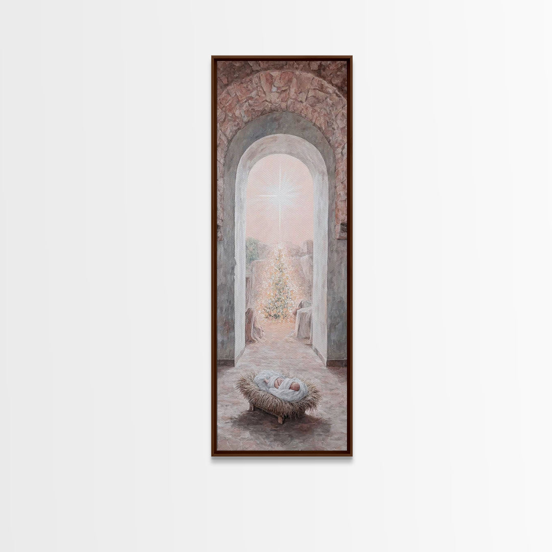 Holy Child Dawn – Framed Canvas Print – Tall Narrow Wall Art – Christian Christmas Art – Christian Art Canvas – Christian Wall Art – Christ