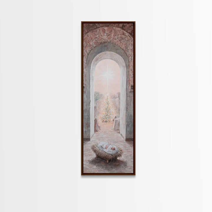 Holy Child Dawn – Framed Canvas Print – Tall Narrow Wall Art – Christian Christmas Art – Christian Art Canvas – Christian Wall Art – Christ