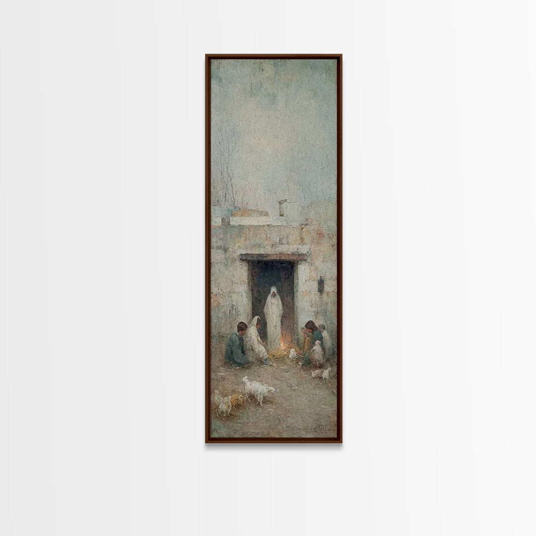 Bethlehem Hearth Peace – Framed Canvas Print – Narrow Art – Christian Christmas Art – Christian Wall Art – Jesus Painting – Christian Gift
