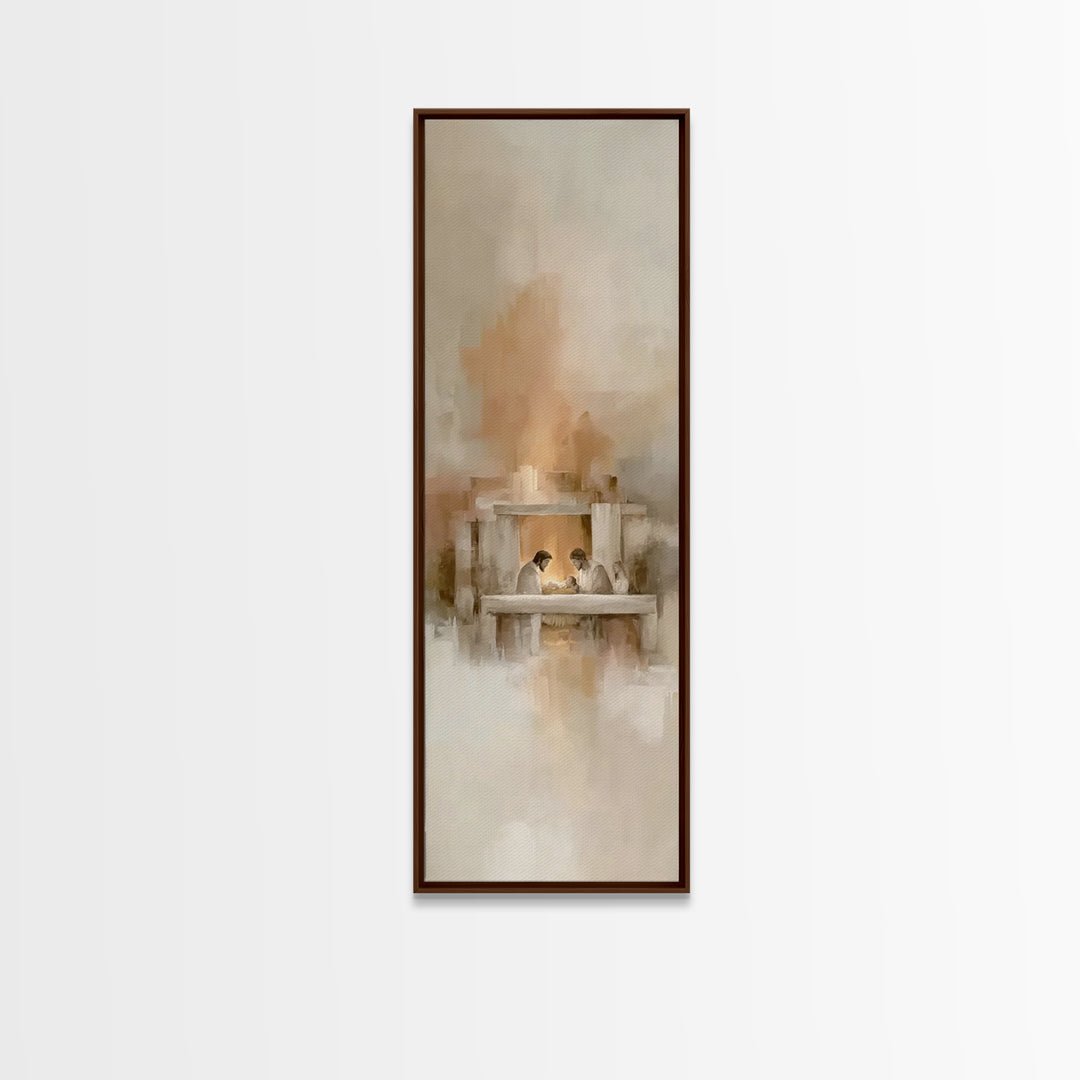 Holy Family Radiance – Framed Canvas Print – Tall Narrow Wall Art – Christian Art Canvas – Modern Christian Art – Christmas Art – Christian