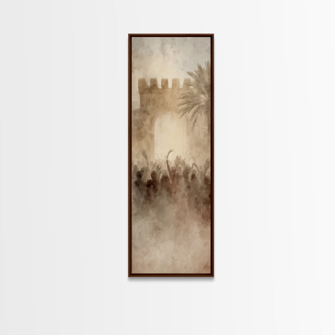 Jerusalem Dawn Crowds – Framed Canvas Print – Narrow Art – Christian Art Print – Christian Wall Art – Christmas Art – Christian Decoration