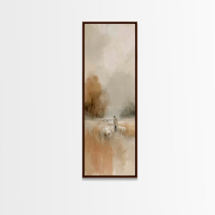 Shepherds In Mist – Framed Canvas Print – Tall Skinny Art Print – Christian Wall Art – Christian Art – Jesus Painting – Christian Decor