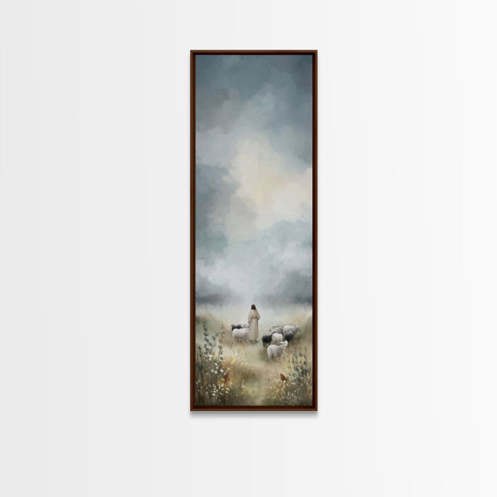 Pastures Of Grace – Framed Canvas Print – Tall Narrow Wall Art – Christian Art Canvas – Christian Art – Jesus Painting – Christian Decor