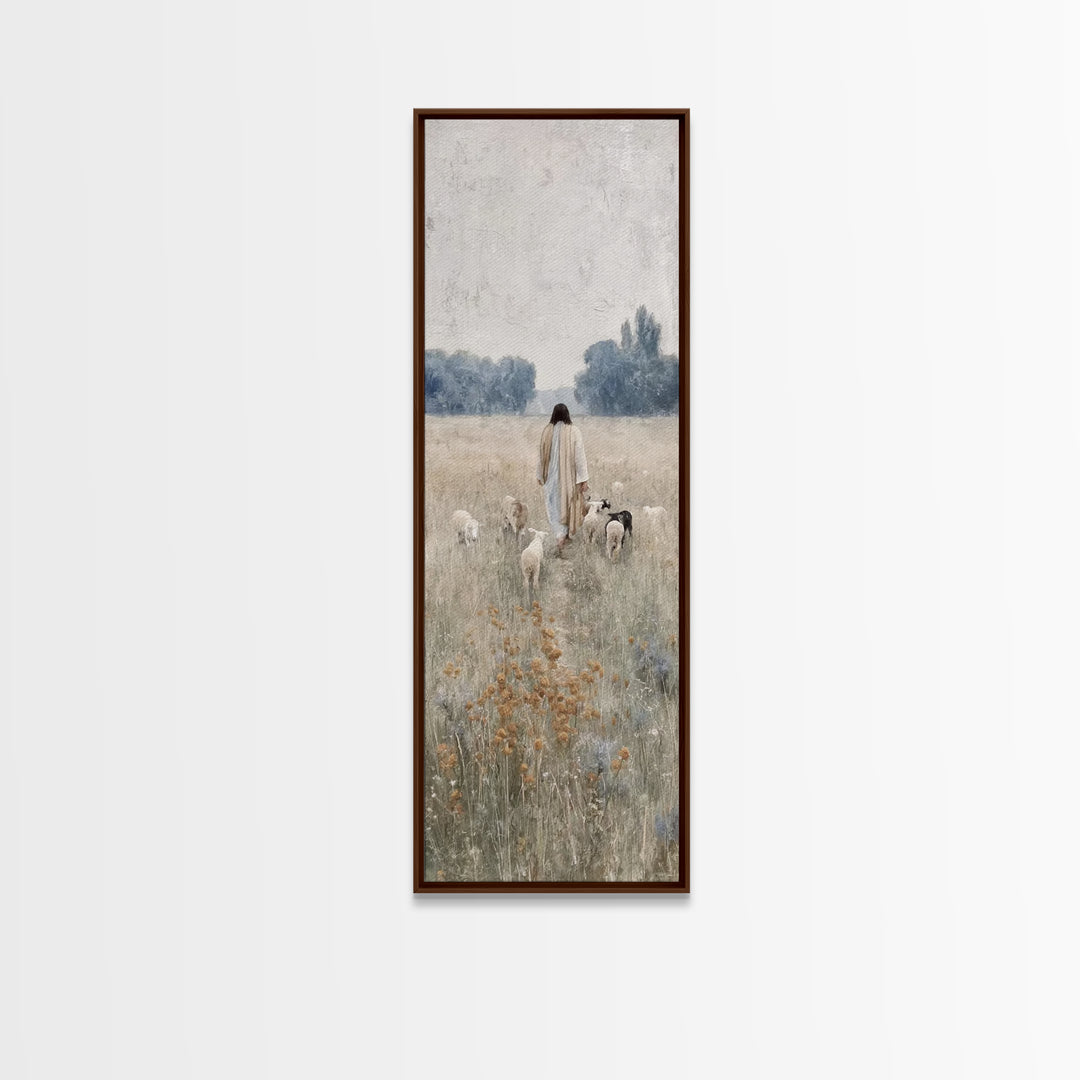 Shepherds Of Dawn – Framed Canvas Print – Tall Narrow Wall Art – Christian Art – Christian Painting – Christian Decor – Jesus Painting