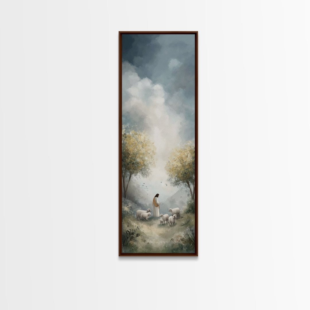 Gentle Shepherd – Framed Canvas Print – Narrow Art – Christian Art – Christian Wall Art – Jesus Painting – Christian Art Canvas – Christian