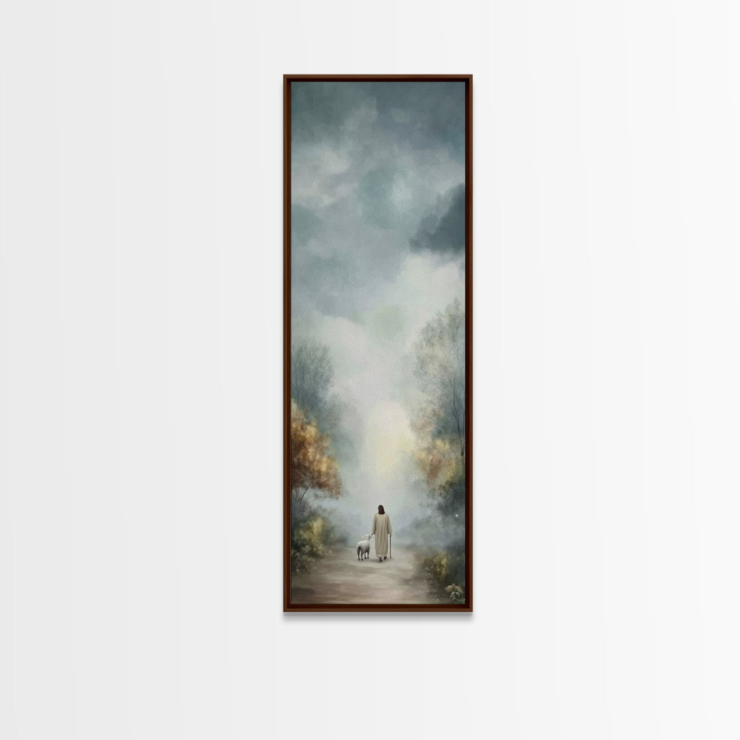 Peaceful Walk Ahead | Framed Canvas Print | Narrow Art | Christian Art Canvas | Jesus Art Print | Christian Decor | Christmas Canvas Wall A
