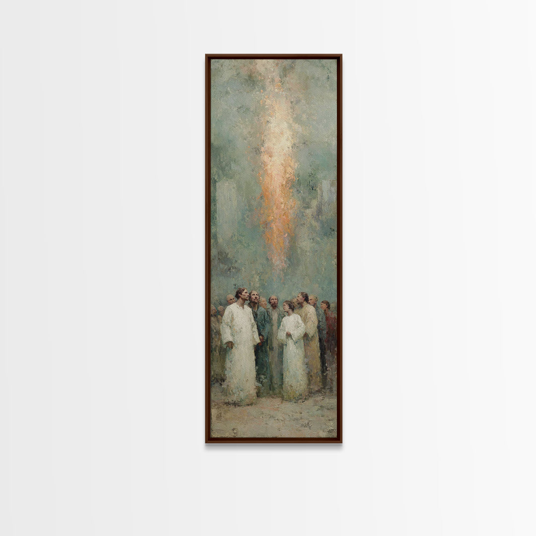 Spirit Of Gathering, Framed Canvas Print, Tall Narrow Wall Art, Christian Art Painting, Christian Christmas Art, Subtle Christian Paintings