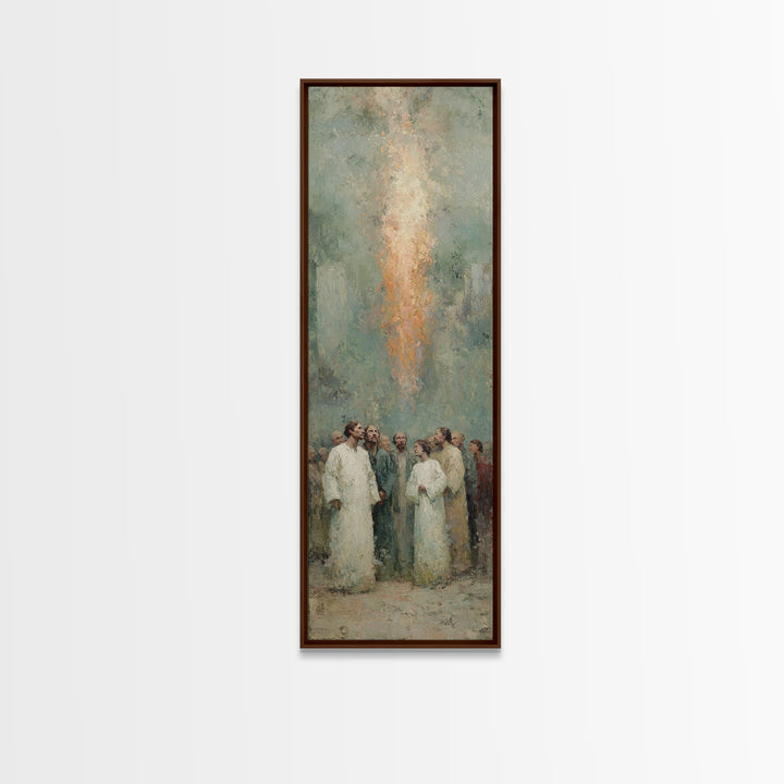 Spirit Of Gathering, Framed Canvas Print, Tall Narrow Wall Art, Christian Art Painting, Christian Christmas Art, Subtle Christian Paintings