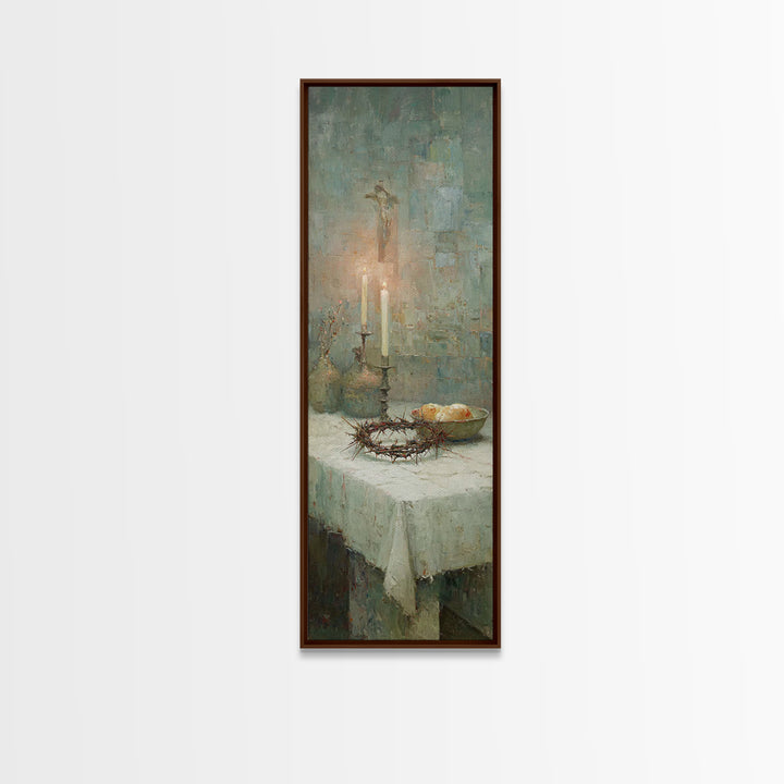 Table Of Redemption – Framed Canvas Print – Vintage Christian Art – Christian Art Work – Tall Narrow Wall Art – Christmas Art – Christian D