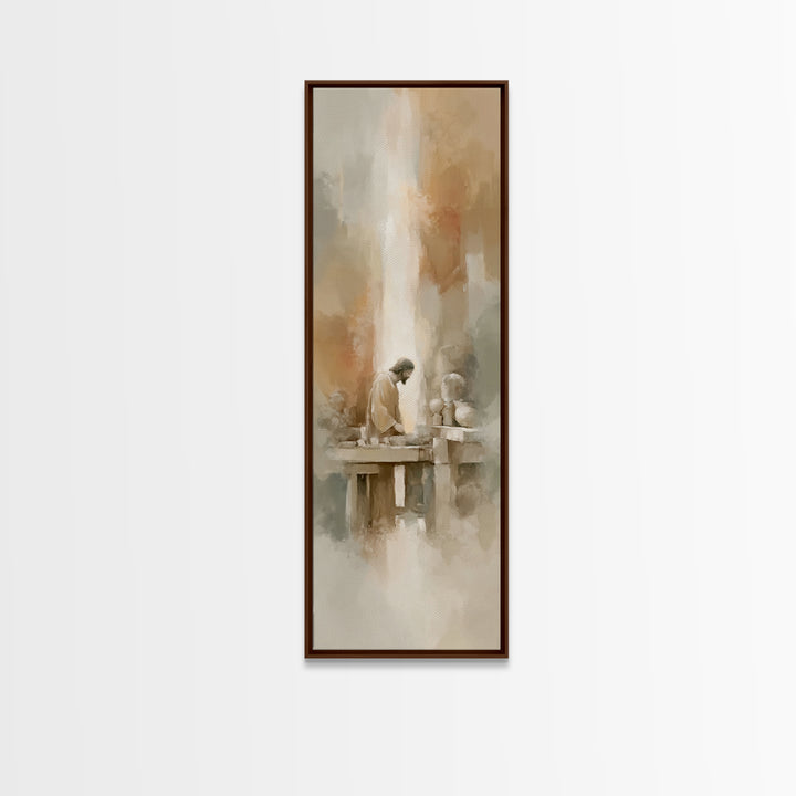 Carpenter’s Devotion, Framed Canvas Print, Tall Narrow Wall Art, Christian Wall Art, Christian Art Canvas, Jesus Painting, Christian Gift