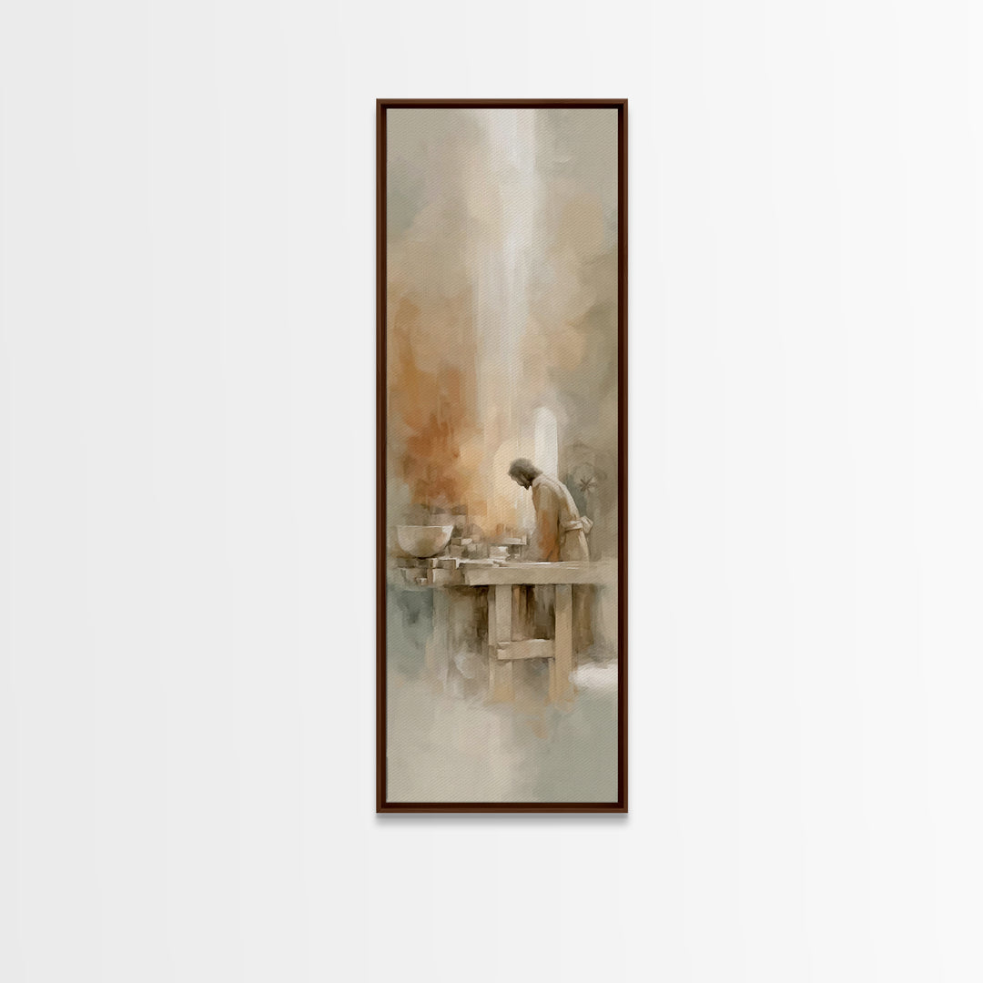 Light Over Labor | Framed Canvas Print | Tall Skinny Art Print | Christian Art Canvas | Christian Wall Art | Jesus Painting | Subtle Christ