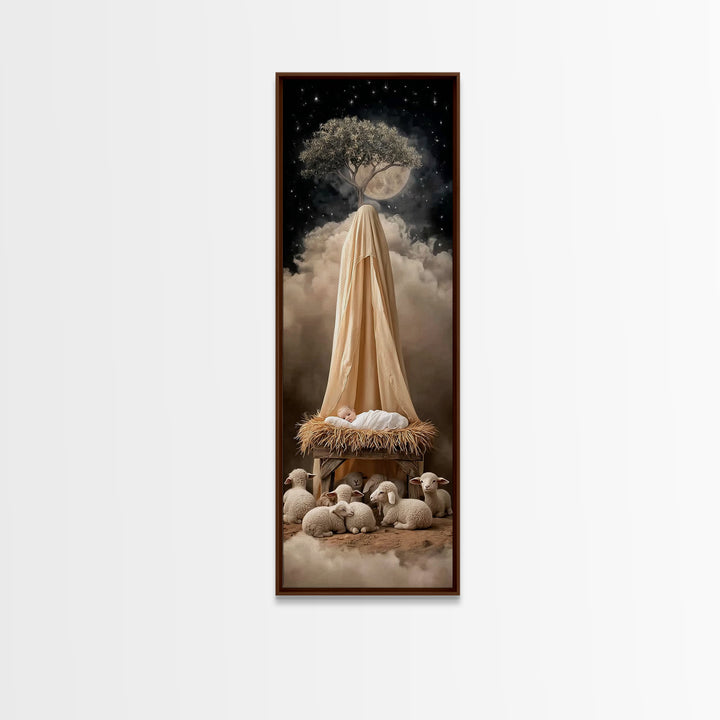 Midnight Manger Wonder – Framed Canvas Print – Skinny Art – Christmas Art – Christian Wall Art – Christian Art Canvas – Jesus Art Print – C