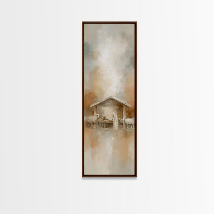 Humble Stable Night – Framed Canvas Print – Tall Skinny Art Print – Christian Art – Christmas Art – Christian Wall Art – Christian Art Canv