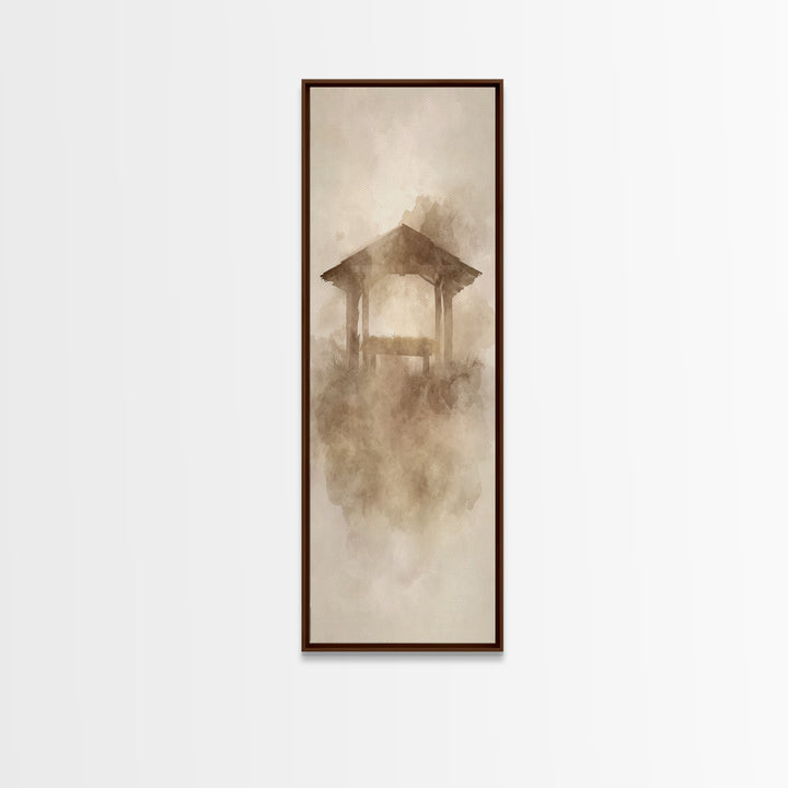 Sacred Manger Stillness – Framed Canvas Print – Tall Narrow Wall Art – Christian Art – Christian Wall Art – Christian Art Canvas – Christma