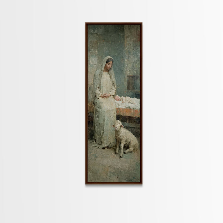 Mother’s Quiet Blessing – Framed Canvas Print – Narrow Art – Christian Wall Art – Christian Art Canvas – Jesus Art Print – Christmas Art –