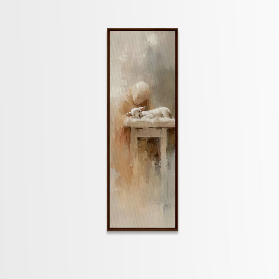 Lamb Of Mercy – Framed Canvas Print – Christian Wall Art – Christian Art Canvas – Jesus Painting – Tall Narrow Wall Art – Christmas Art