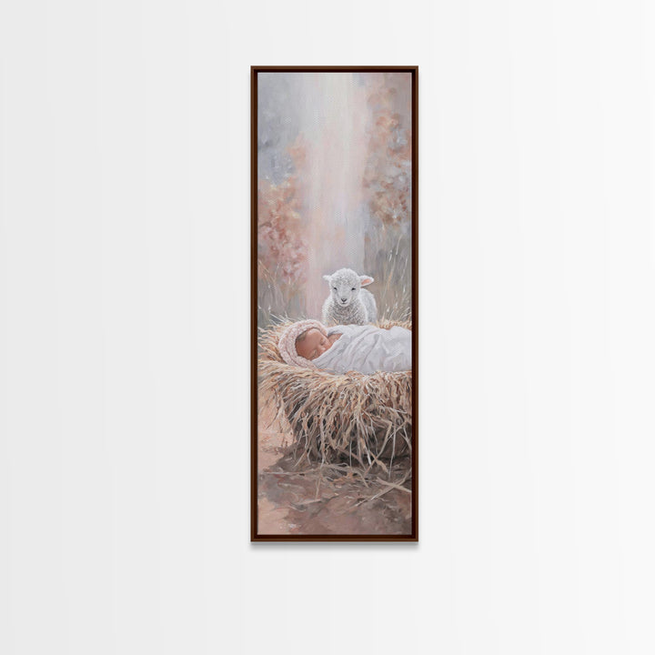 Heavenly Innocence – Framed Canvas Print – Christian Art – Christian Christmas Art – Jesus Painting – Tall Skinny Art Print