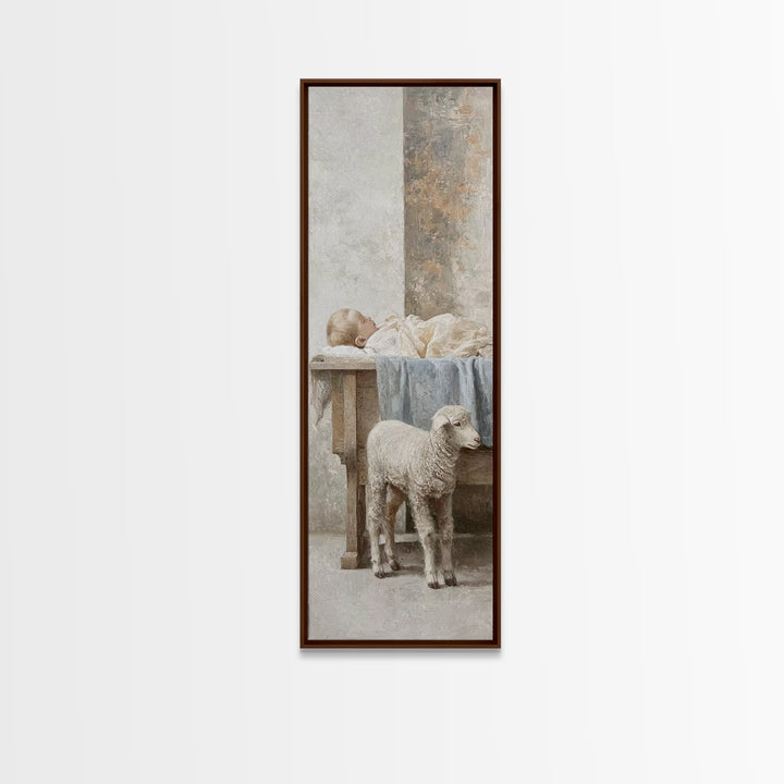 Graceful Nativity Light – Framed Canvas Print – Christian Wall Art – Jesus Christmas Art – Christian Art Canvas – Tall Narrow Wall Art