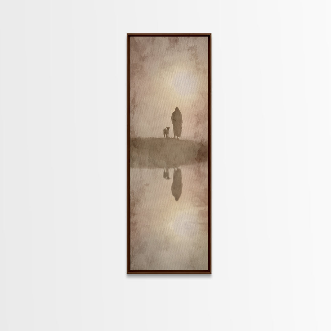 Silent Shepherd Walk – Framed Canvas Print – Christian Art Canvas – Christian Wall Art – Jesus Painting – Tall Skinny Art Print – Christian