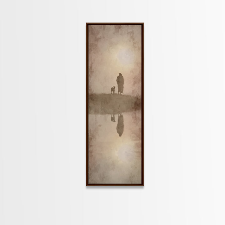 Silent Shepherd Walk – Framed Canvas Print – Christian Art Canvas – Christian Wall Art – Jesus Painting – Tall Skinny Art Print – Christian