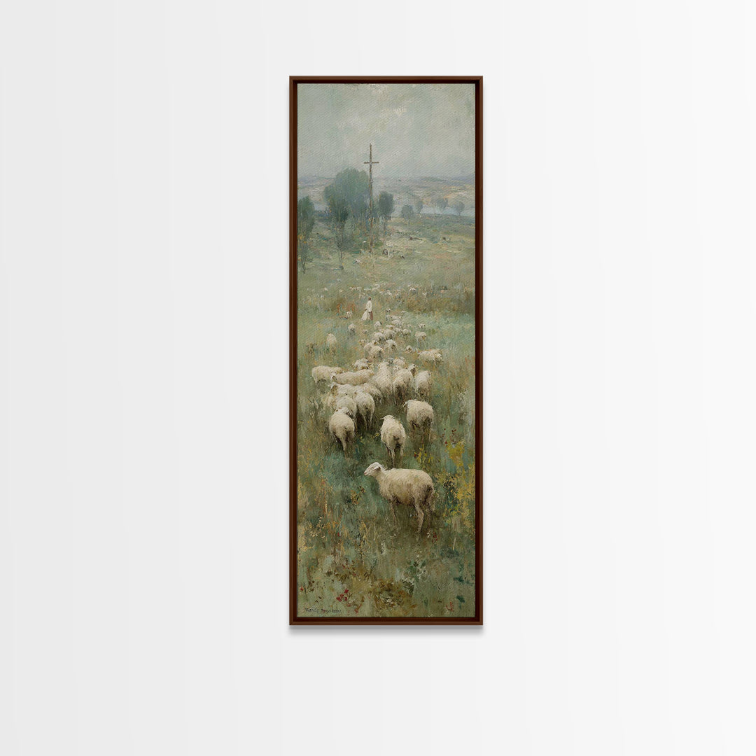 Field Of His Flock – Framed Canvas Print – Christian Art – Christian Wall Art – Christian Art Canvas – Jesus Painting – Narrow Art