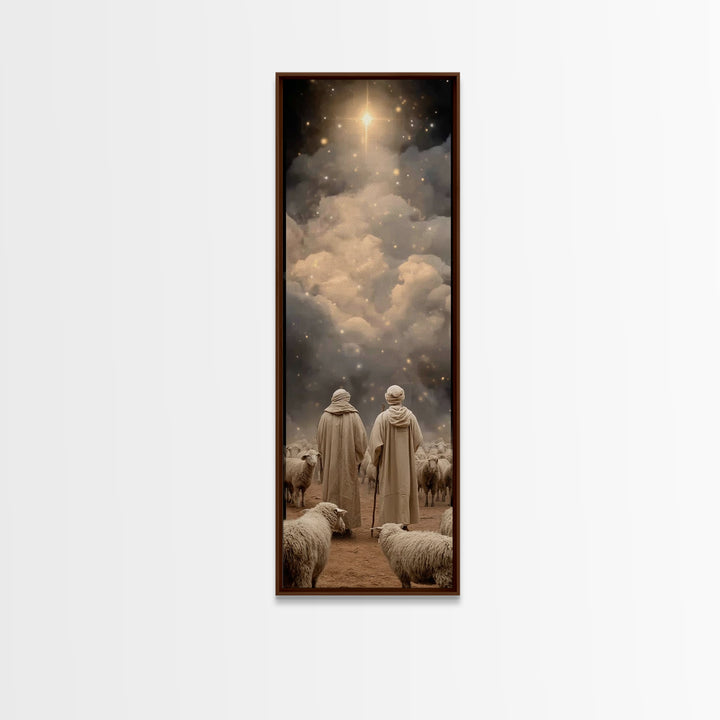 Bethlehem’s Calling Light – Framed Canvas Print – Christian Art Canvas – Narrow Art – Christian Christmas Art – Christian Wall Art