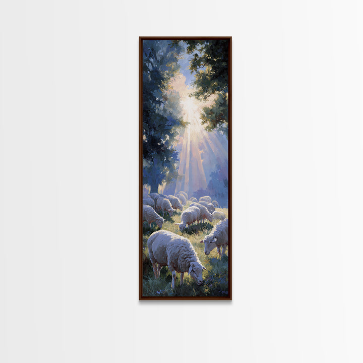 Blessed Pasture Dawn – Framed Canvas Print – Christian Wall Art – Christian Art Canvas – Christian Art – Tall Narrow Wall Art – Jesus Paint