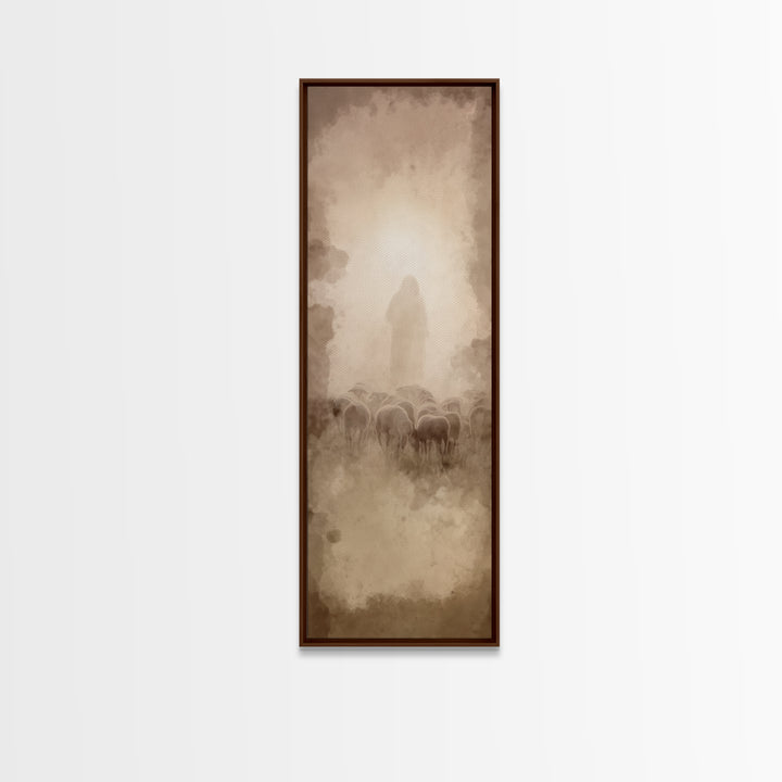 Shepherds In Light - Framed Canvas Print - Christian Wall Art - Narrow Art - Jesus Painting - Christmas Art - Christian Art Canvas