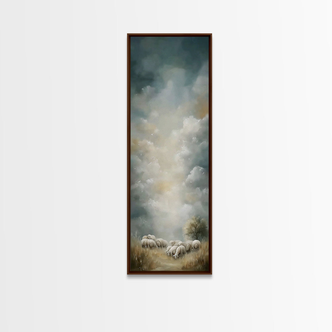 Pastoral Dawn Grace,Framed Canvas Print,Christian Art Canvas,Tall Skinny Art Print,Christian Christmas Art,Jesus Wall Art,Christian Decor