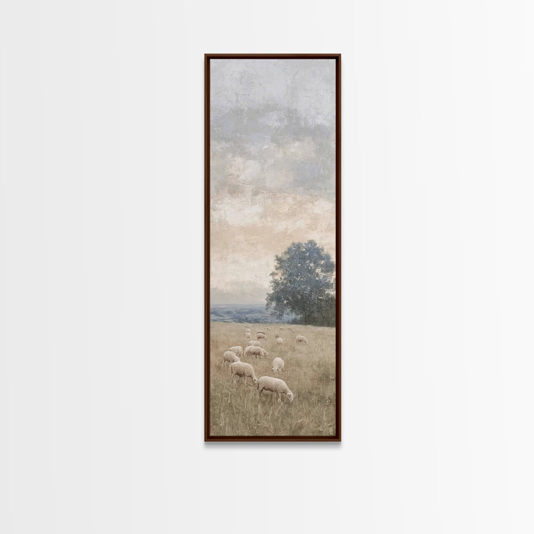 Heavenly Pasture Peace - Framed Canvas Print - Christian Christmas Art - Tall Narrow Wall Art - Jesus Painting - Christian Gift Ideas