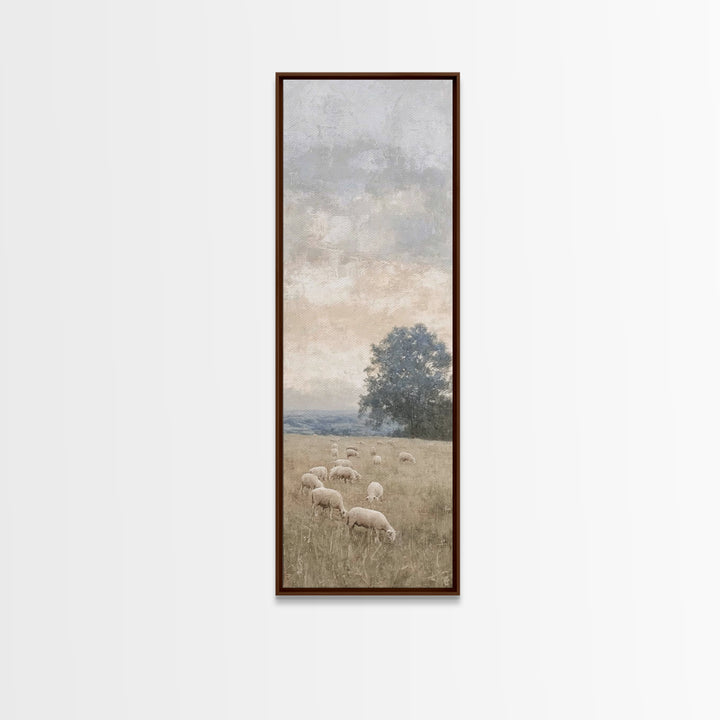 Heavenly Pasture Peace - Framed Canvas Print - Christian Christmas Art - Tall Narrow Wall Art - Jesus Painting - Christian Gift Ideas