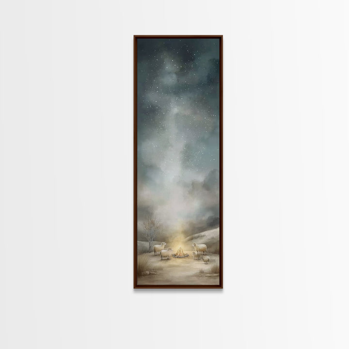 Gentle Pasture Sky | Framed Canvas Print | Christian Wall Art | Tall Skinny Art Print | Jesus Canvas Art | Christmas Decor | Christian Gift