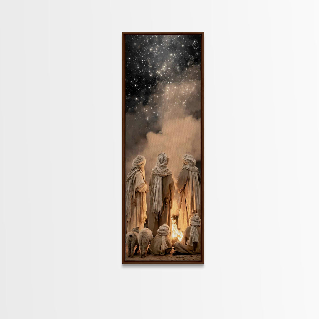Night Vigil Peace | Framed Canvas Print | Christian Christmas Art | Narrow Art | Jesus Wall Art | Christian Painting | Christian Decor