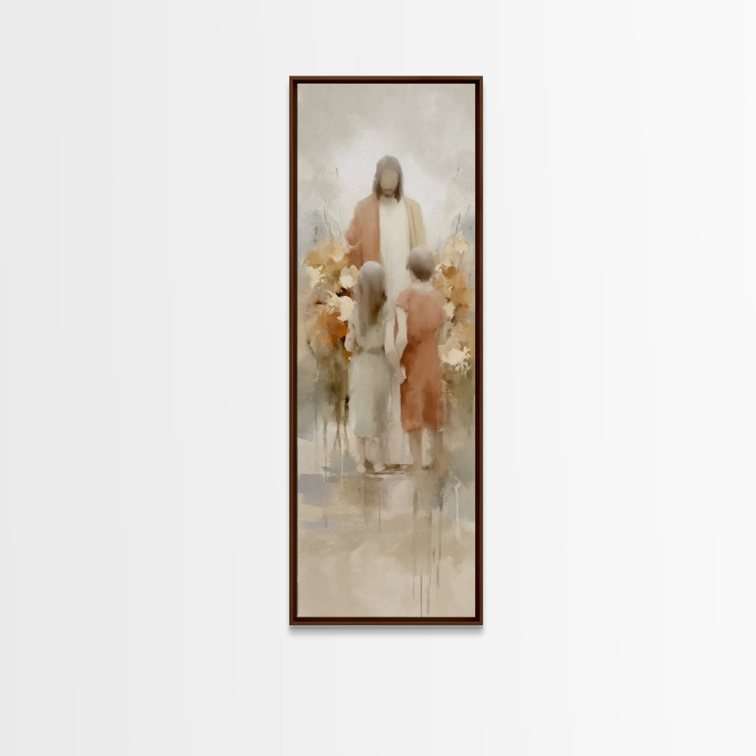Blooming Devotion | Framed Canvas Print | Jesus Painting | Christian Art Print | Christian Wall Art | Narrow Art