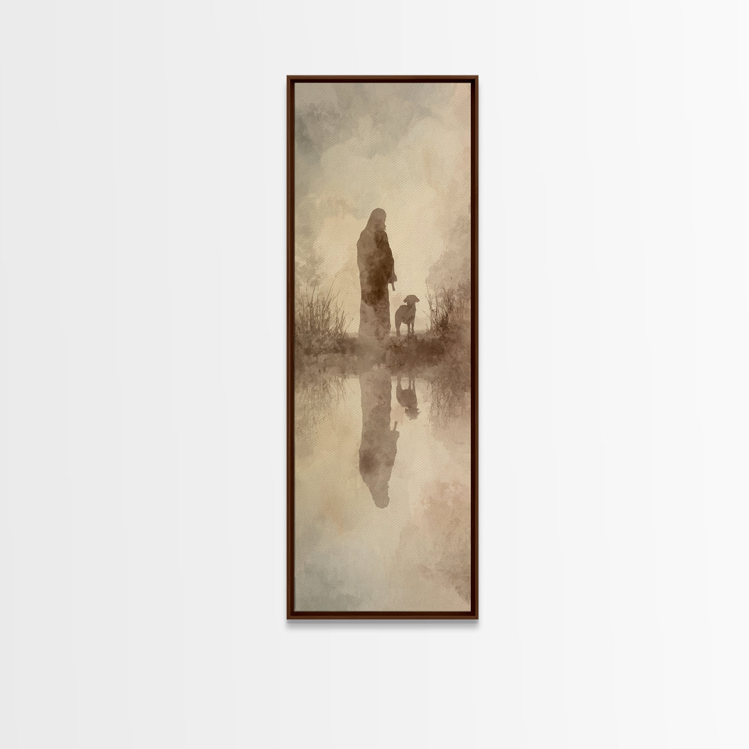 Guiding Shepherd Light – Framed Canvas Print – Christian Wall Art – Jesus Painting – Christian Art Canvas – Narrow Art – Christian Decor