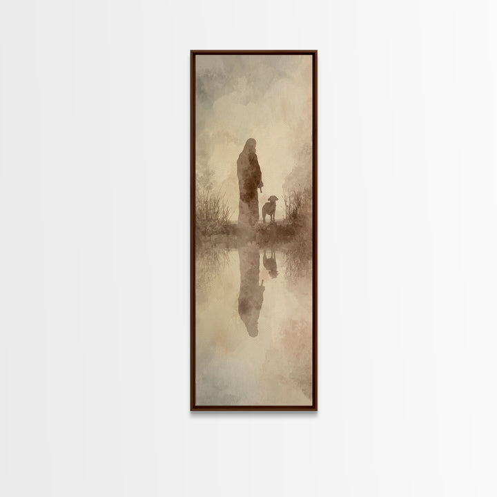 Guiding Shepherd Light – Framed Canvas Print – Christian Wall Art – Jesus Painting – Christian Art Canvas – Narrow Art – Christian Decor