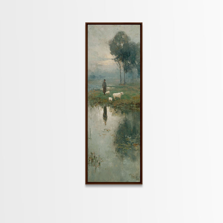 Pasture Morning Peace – Framed Canvas Print – Christian Art Canvas – Christian Painting – Tall Skinny Art Print – Christian Wall Art – Jesu