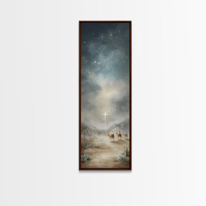 Bethlehem Night Star – Framed Canvas Print – Christmas Art – Christian Christmas Art – Christian Wall Art – Skinny Art – Framed Christmas A