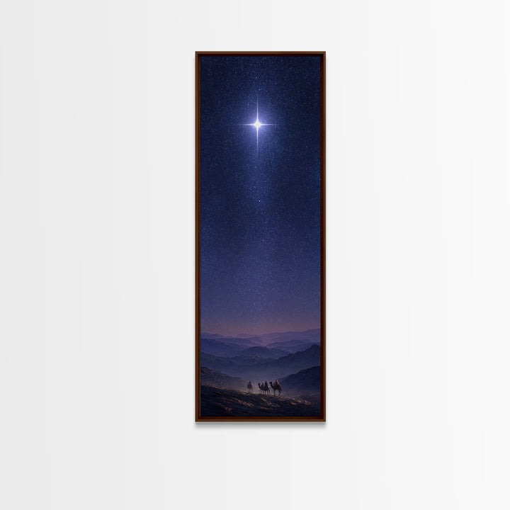 Holy Night Cross, Framed Canvas Print, Christian Art Canvas, Christian Wall Art, Christmas Art, Skinny Art, Christian Christmas Art