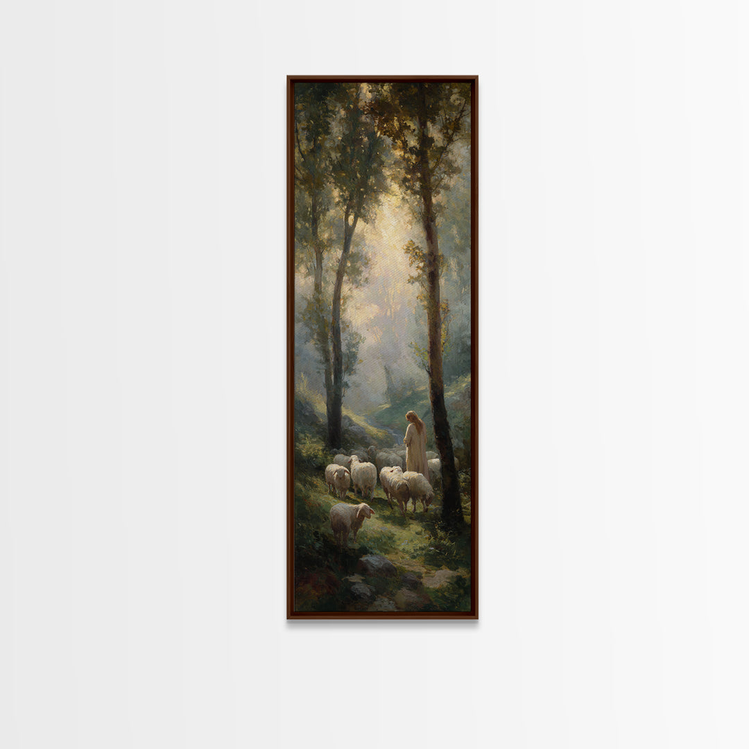 Shepherd’s Morning Calm, Framed Canvas Print, Christian Wall Art, Christian Art Canvas, Christmas Art, Tall Skinny Art Print, Christian Chr