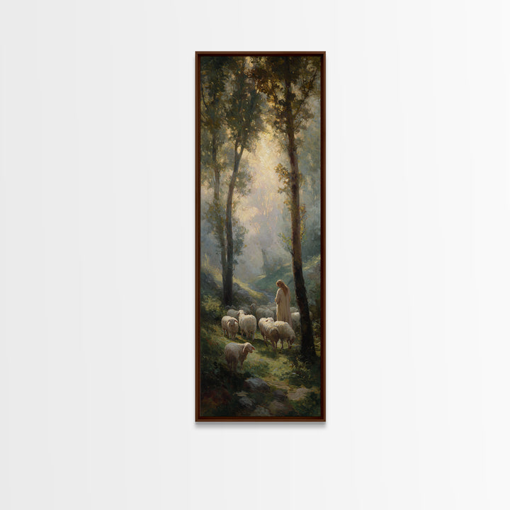 Shepherd’s Morning Calm, Framed Canvas Print, Christian Wall Art, Christian Art Canvas, Christmas Art, Tall Skinny Art Print, Christian Chr
