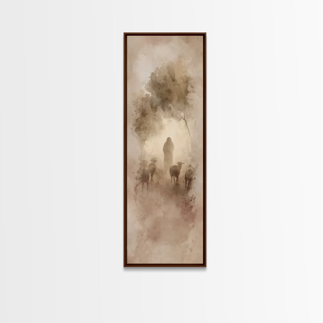 Shepherd’s Gentle Light – Framed Canvas Print – Christian Wall Art – Christian Art Canvas – Narrow Art – Jesus Painting – Christian Decor