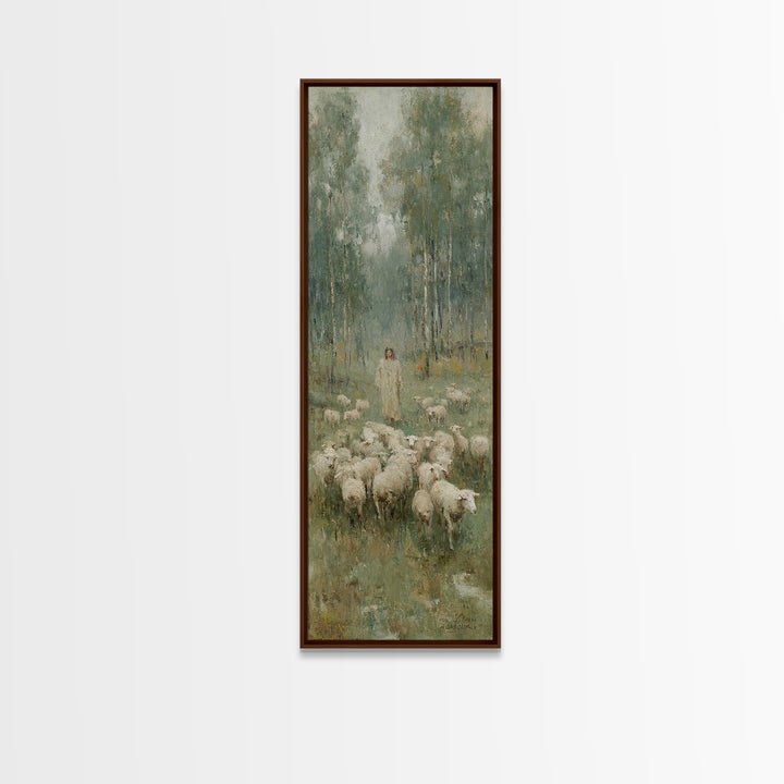 Pasture Serenity, Framed Canvas Print, Christian Art Canvas, Christian Wall Art, Tall Skinny Art Print, Jesus Painting, Christian Gift Idea