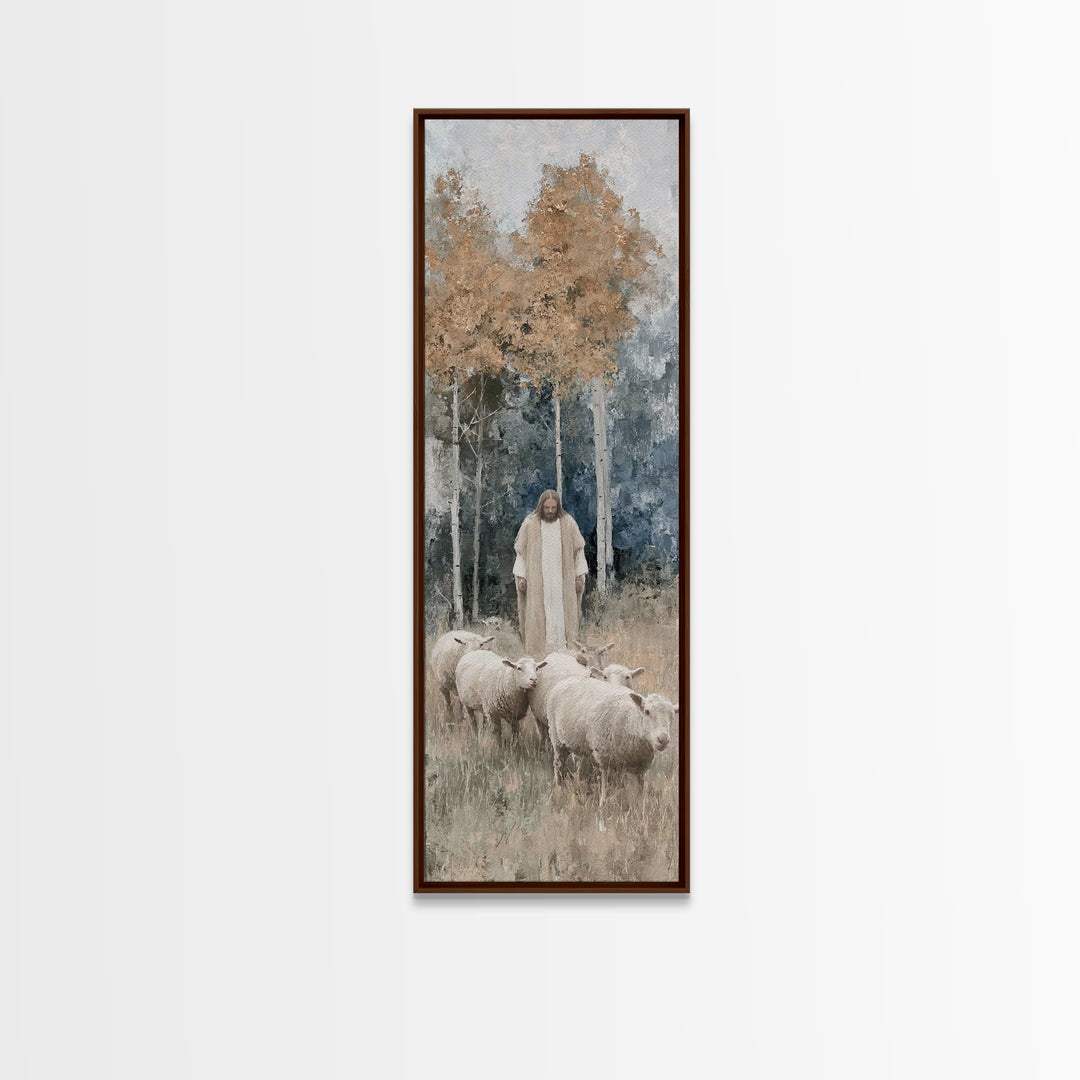 Autumn Shepherd Peace | Framed Canvas Print | Christian Art Canvas | Christian Wall Art | Narrow Art | Jesus Art Print | Christian Decor
