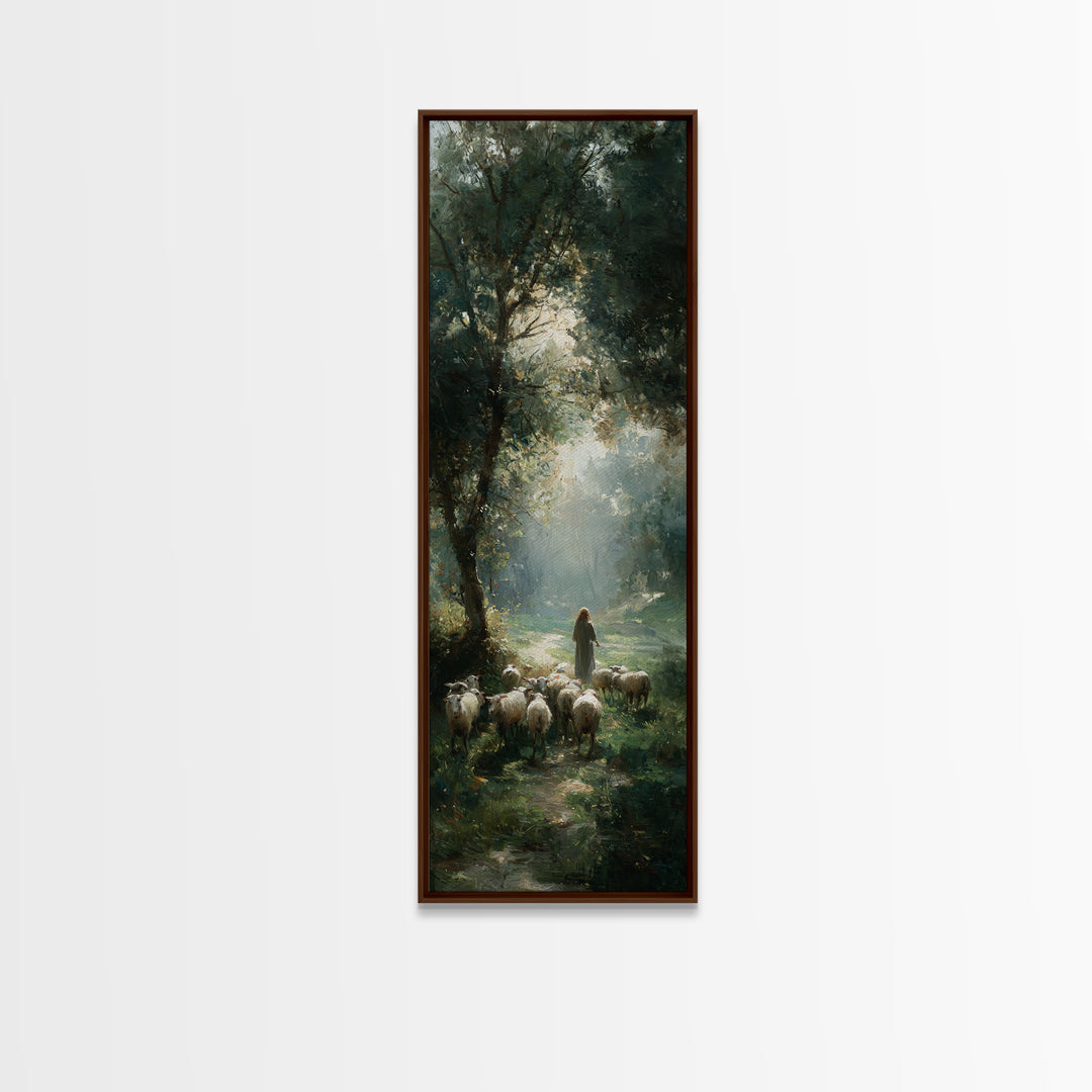 Garden Of The Shepherd – Framed Canvas Print – Christian Art Canvas – Christian Wall Art – Skinny Art – Jesus Painting – Christian Art