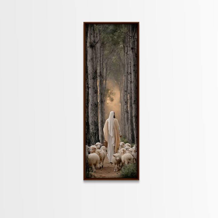 Woodland Guide, Framed Canvas Print, Christian Art Canvas, Christian Wall Art, Tall Narrow Wall Art, Jesus Painting, Christian Decor