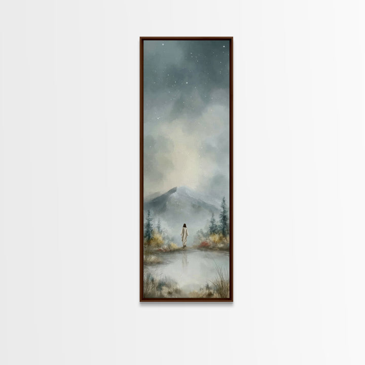 Heavenly Mountain Peace – Framed Canvas Print – Christian Art – Christmas Wall Art – Narrow Art – Jesus Painting