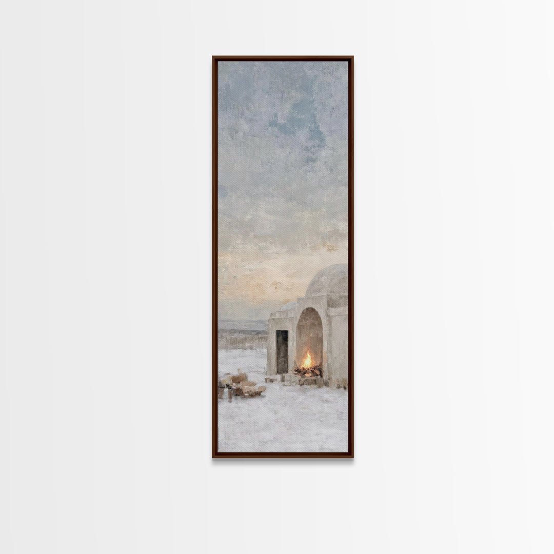 Bethlehem Hearth Glow | Framed Canvas Print | Christian Christmas Art | Christian Wall Art | Tall Skinny Art Print | Christian Art Canvas