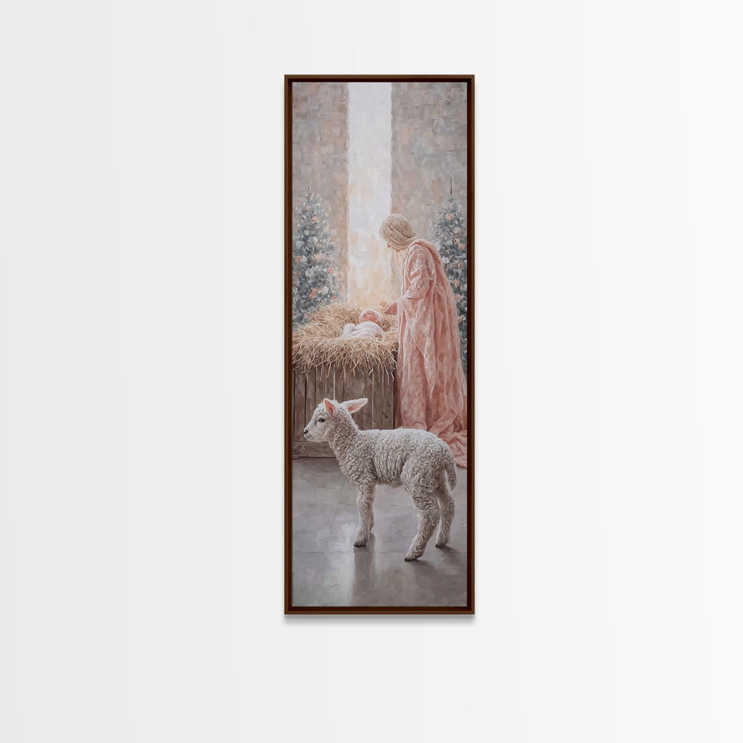 Mother’s Tender Dawn | Framed Canvas Print | Christian Art | Mary And Jesus Painting | Tall Narrow Wall Art | Christian Christmas Art | Chr